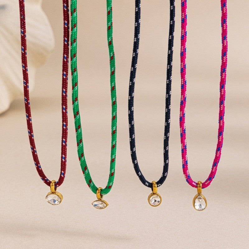 Woven Rope Crystal Pendant Necklace