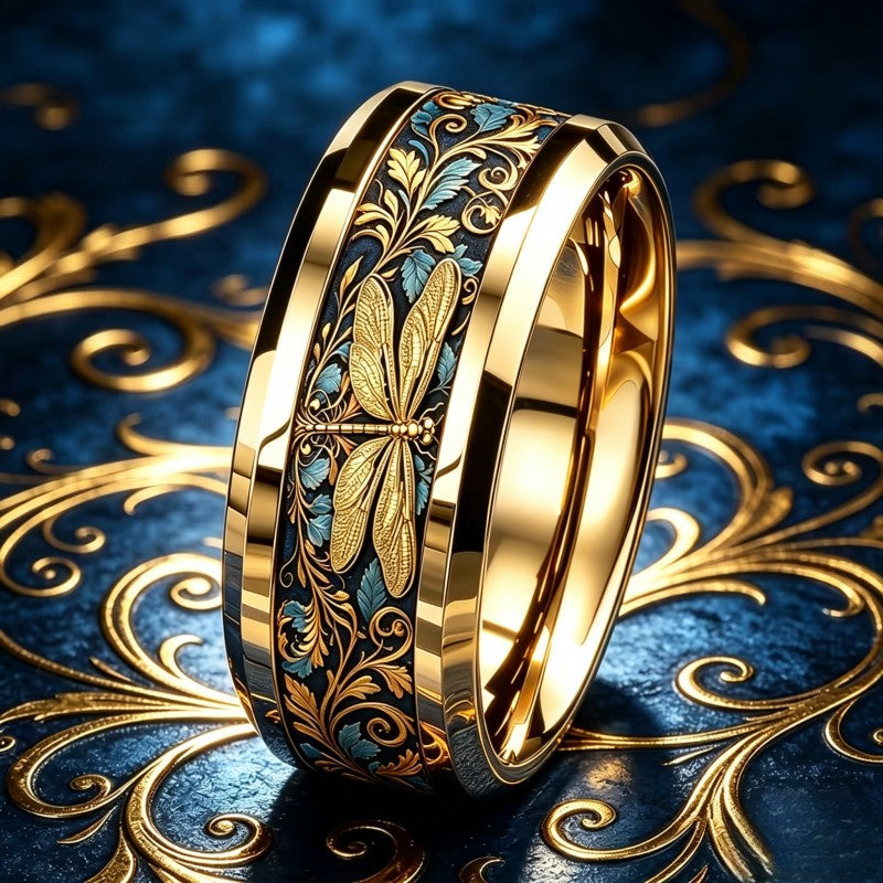 Dragonfly Floral Inlay Ring