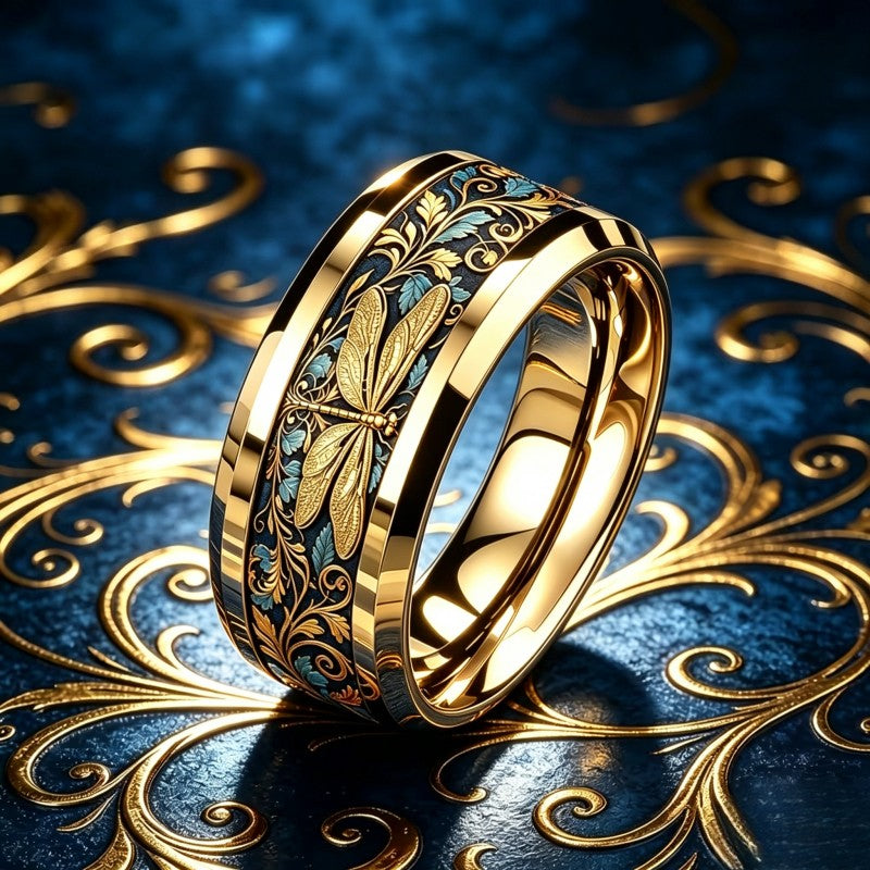 Dragonfly Floral Inlay Ring