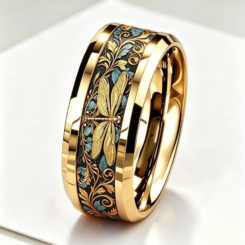 Dragonfly Floral Inlay Ring