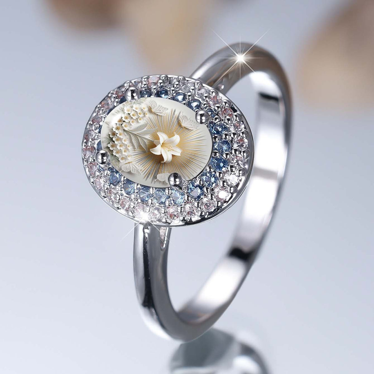 Floral Cameo Crystal Ring