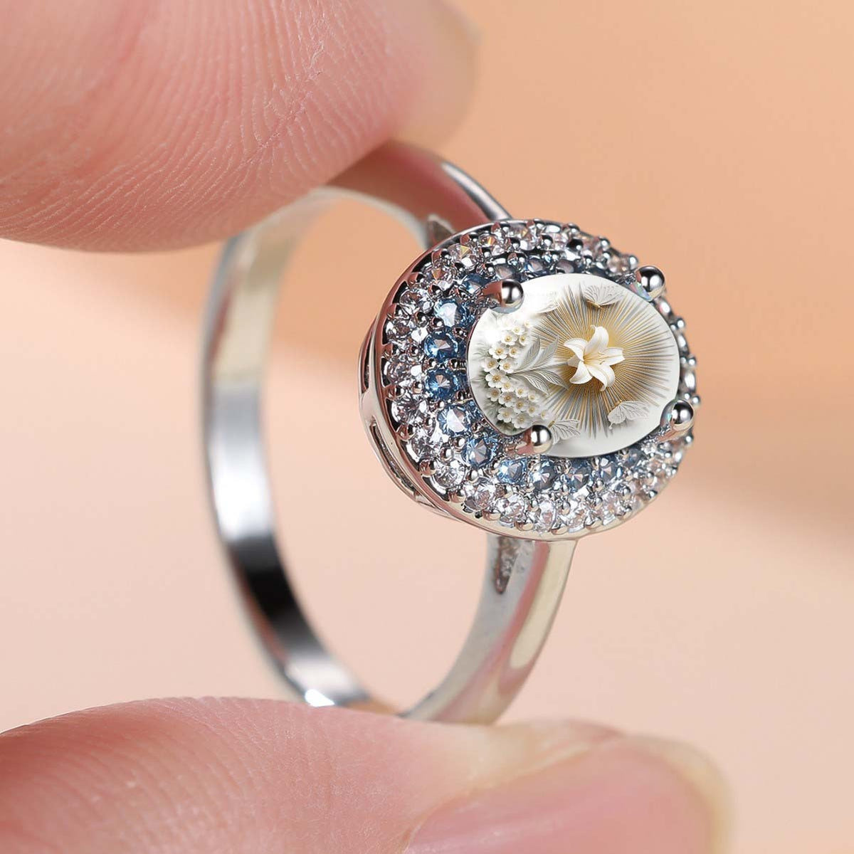 Floral Cameo Crystal Ring