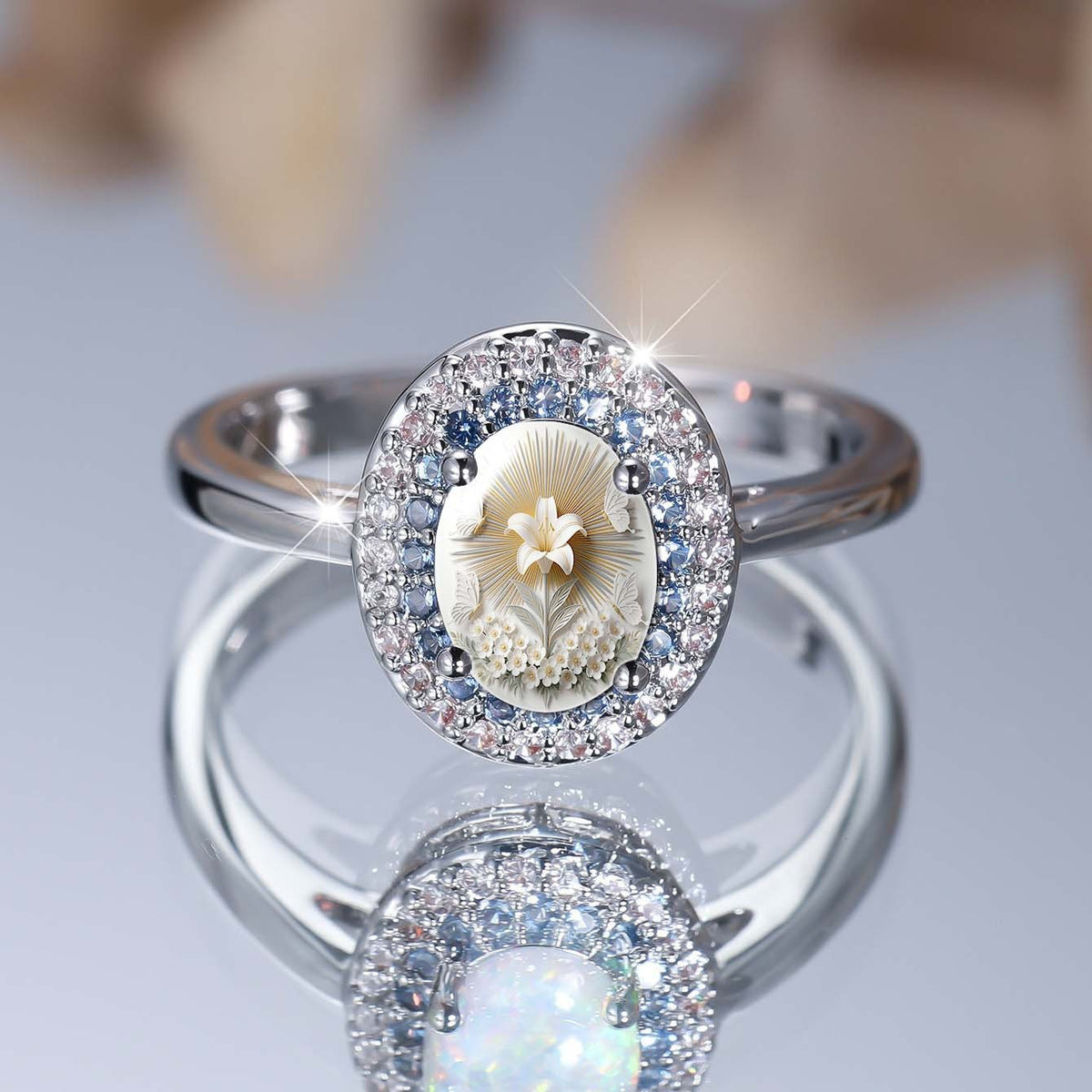 Floral Cameo Crystal Ring
