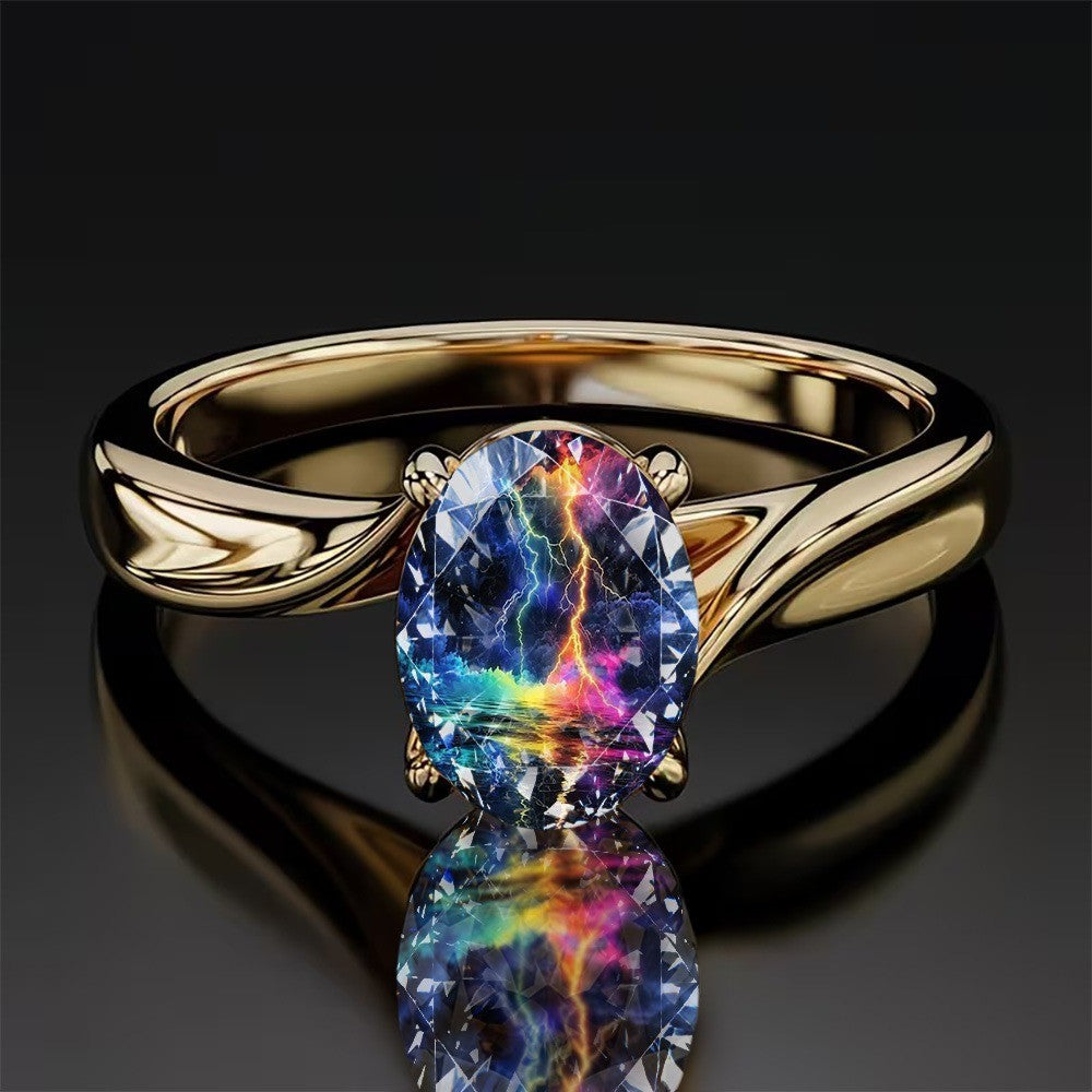 Rainbow Lightning Oval Ring