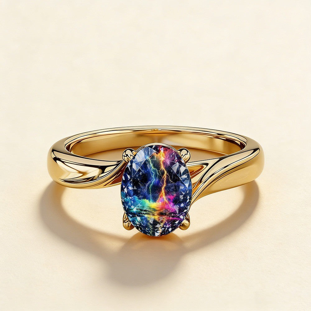 Rainbow Lightning Oval Ring