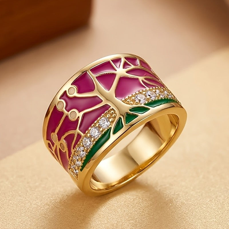 Enamel Tree of Life Statement Ring