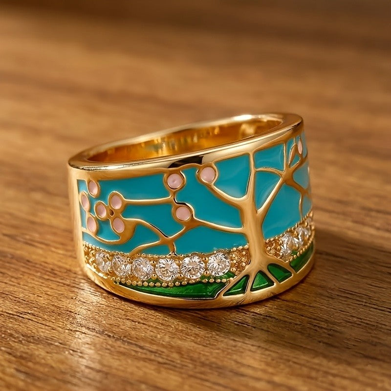 Enamel Tree of Life Statement Ring