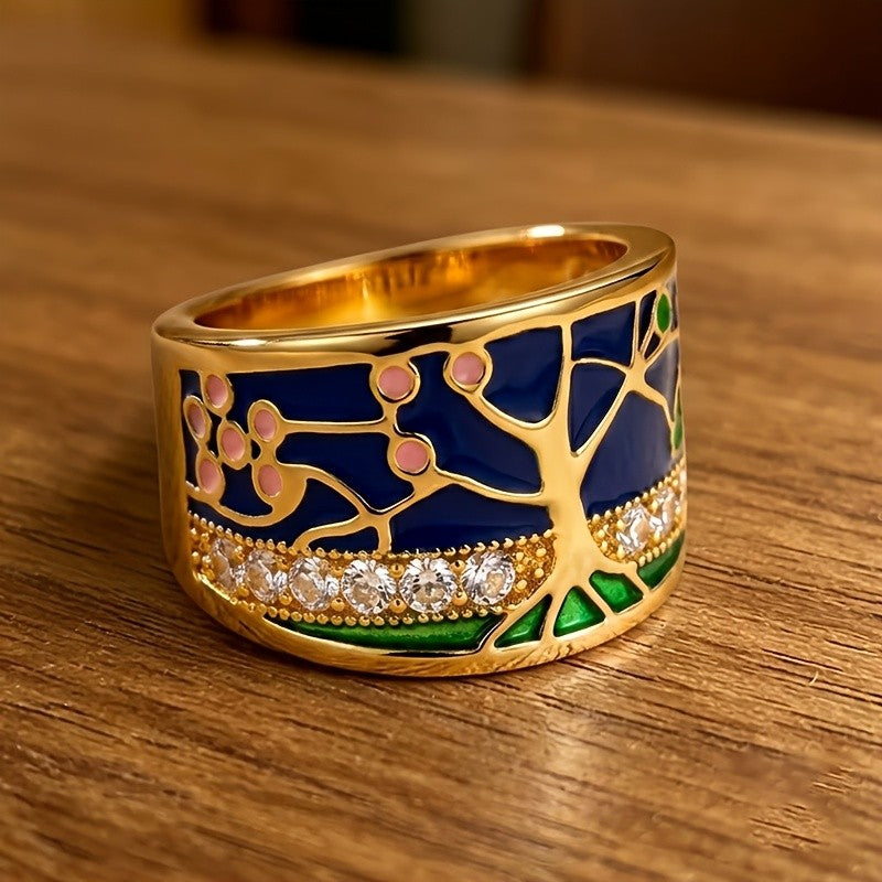 Enamel Tree of Life Statement Ring