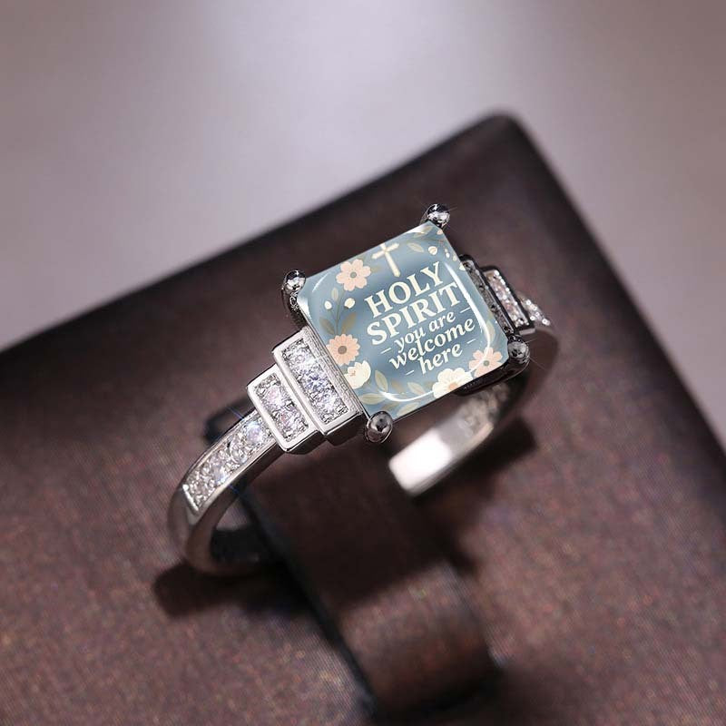 Holy Spirit Floral Square Ring