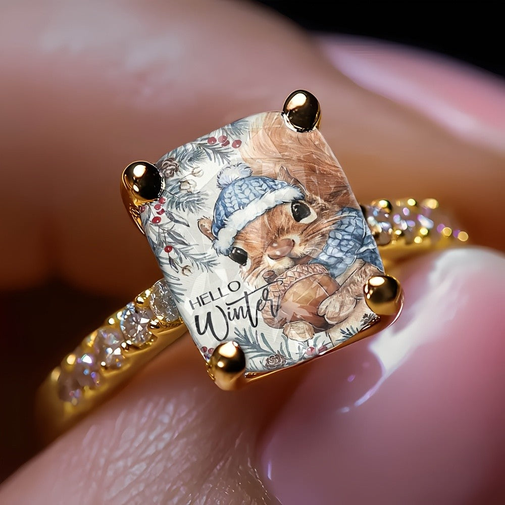 Winter Squirrel Square Ring