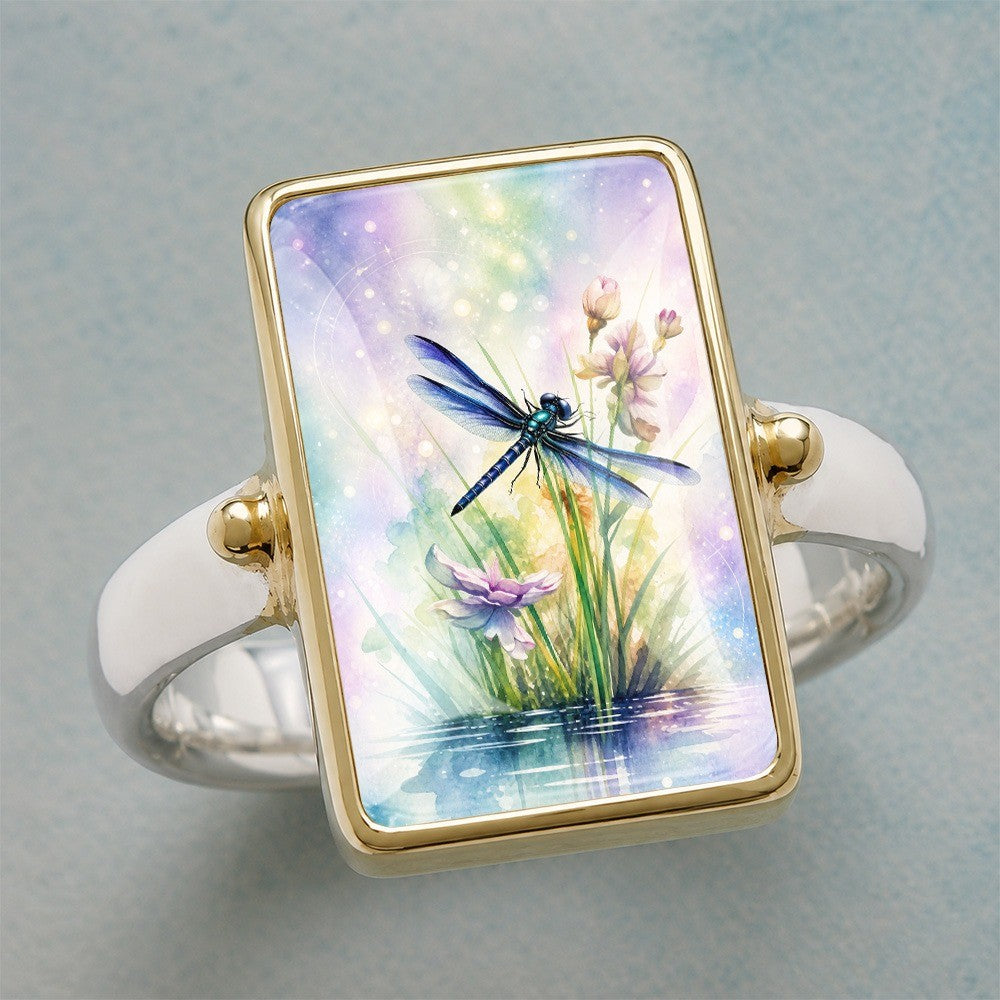 Dragonfly Watercolor Rectangle Ring