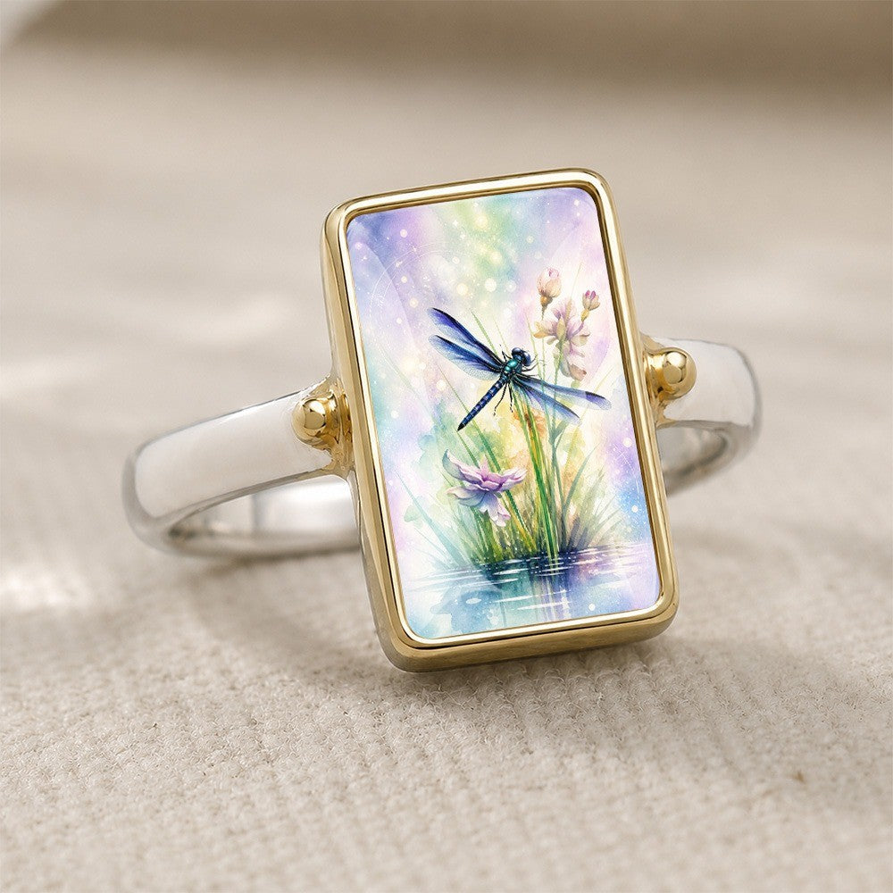 Dragonfly Watercolor Rectangle Ring