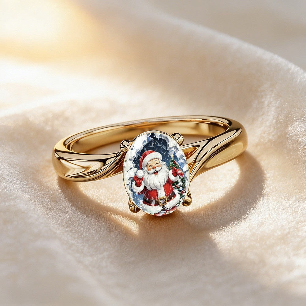 Santa Claus Oval Glass Ring