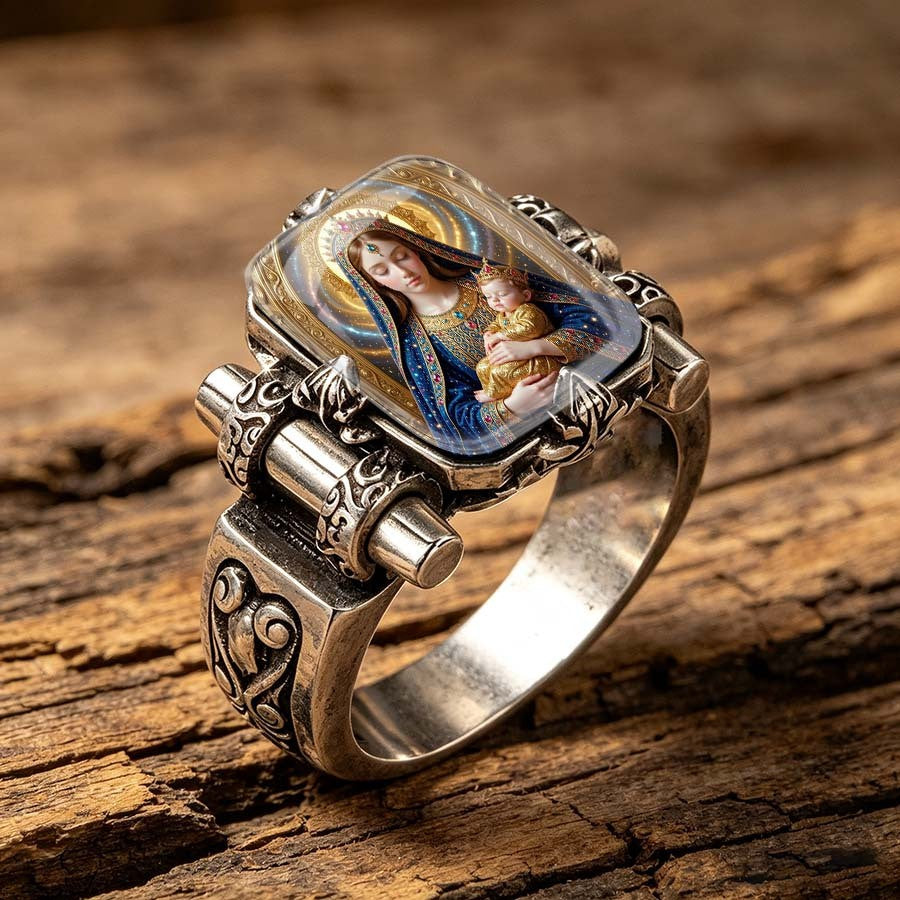 Madonna & Child Glass Dome Ring