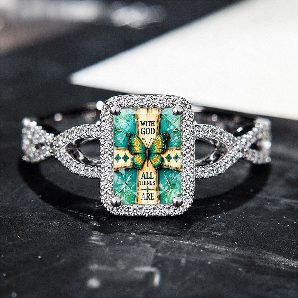 Teal Butterfly Faith Square Ring