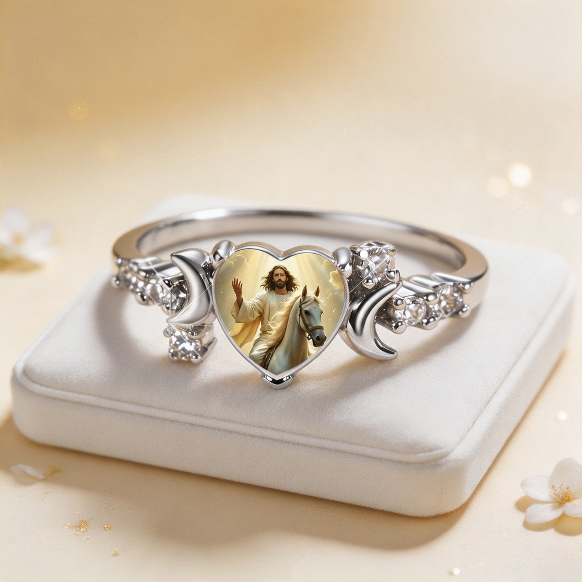 Faith Heart & Crescent Moon Ring