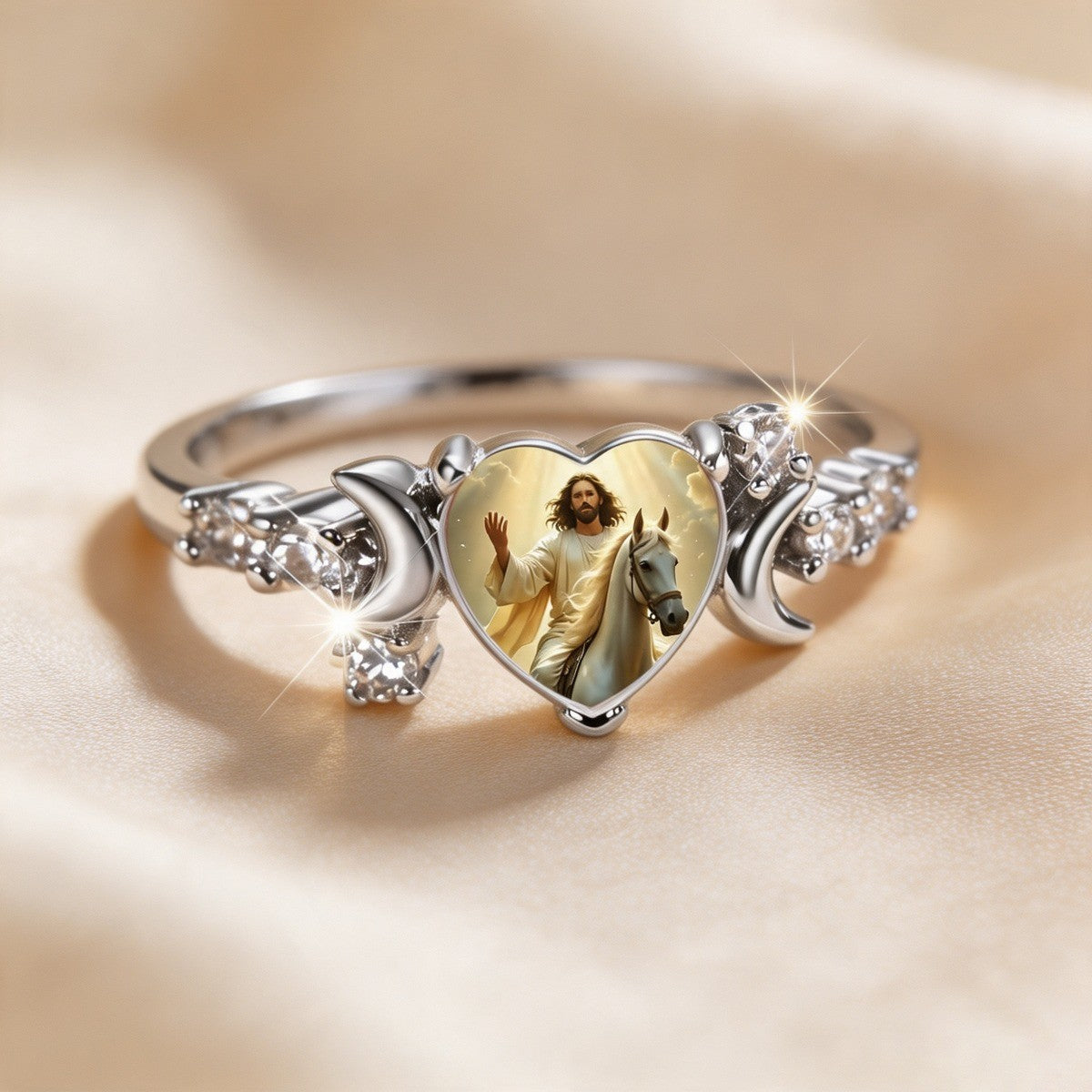 Faith Heart & Crescent Moon Ring