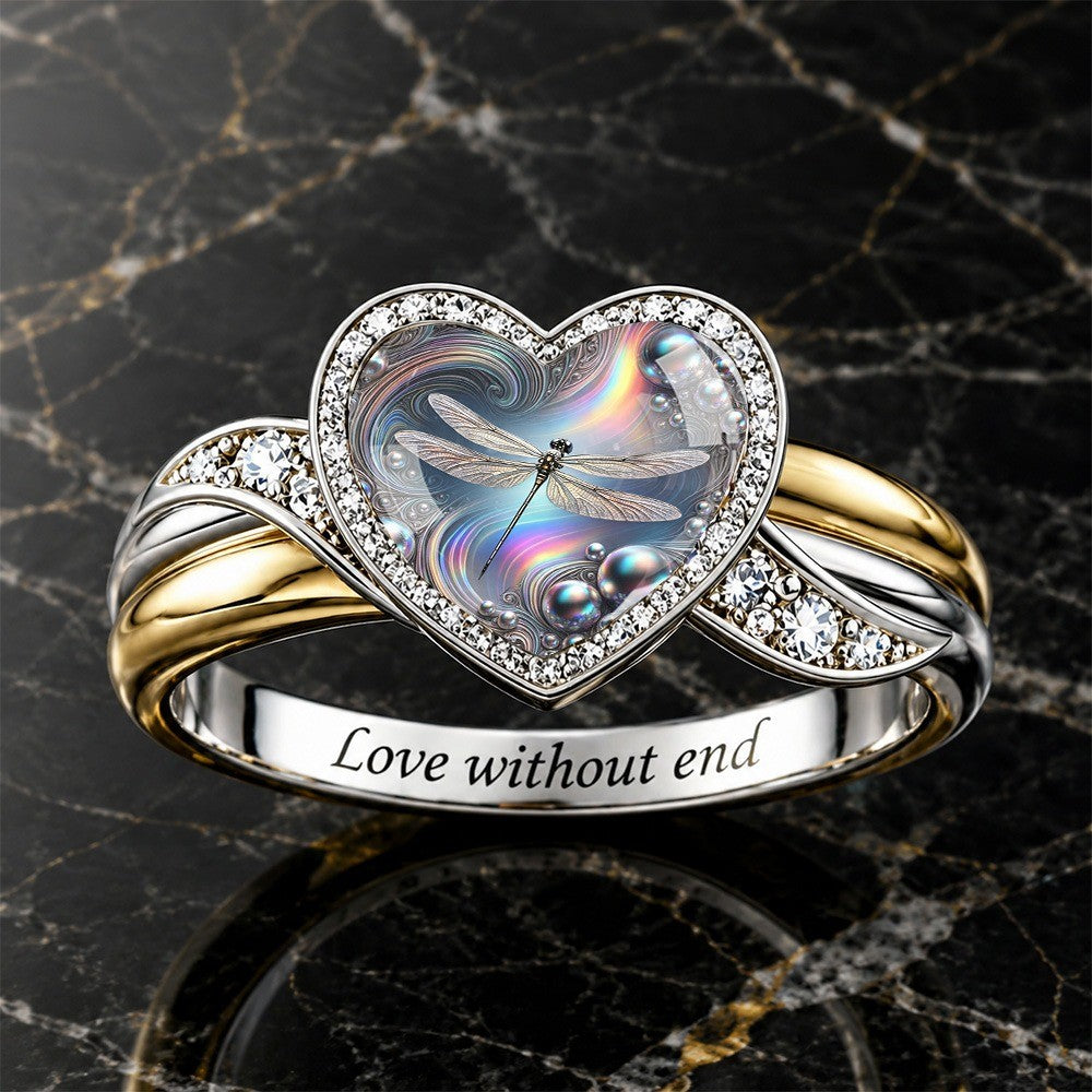 Iridescent Dragonfly Heart Ring