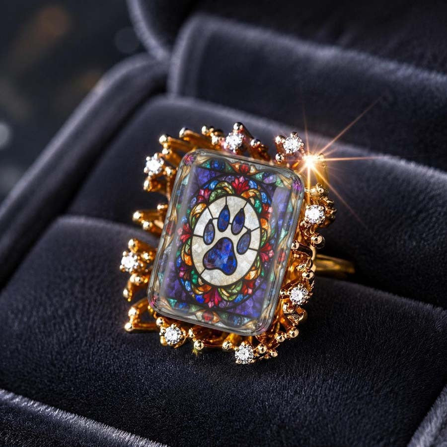 Stained Glass Paw Print Square Ring