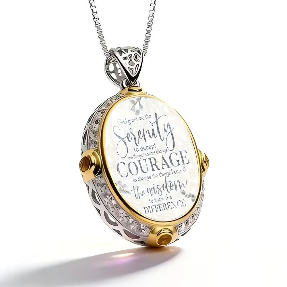Serenity Prayer Oval Pendant Necklace