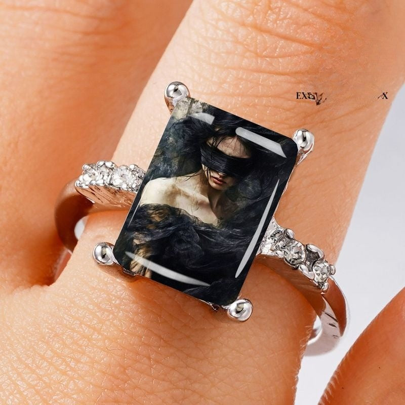Blindfolded Woman Rectangular Ring