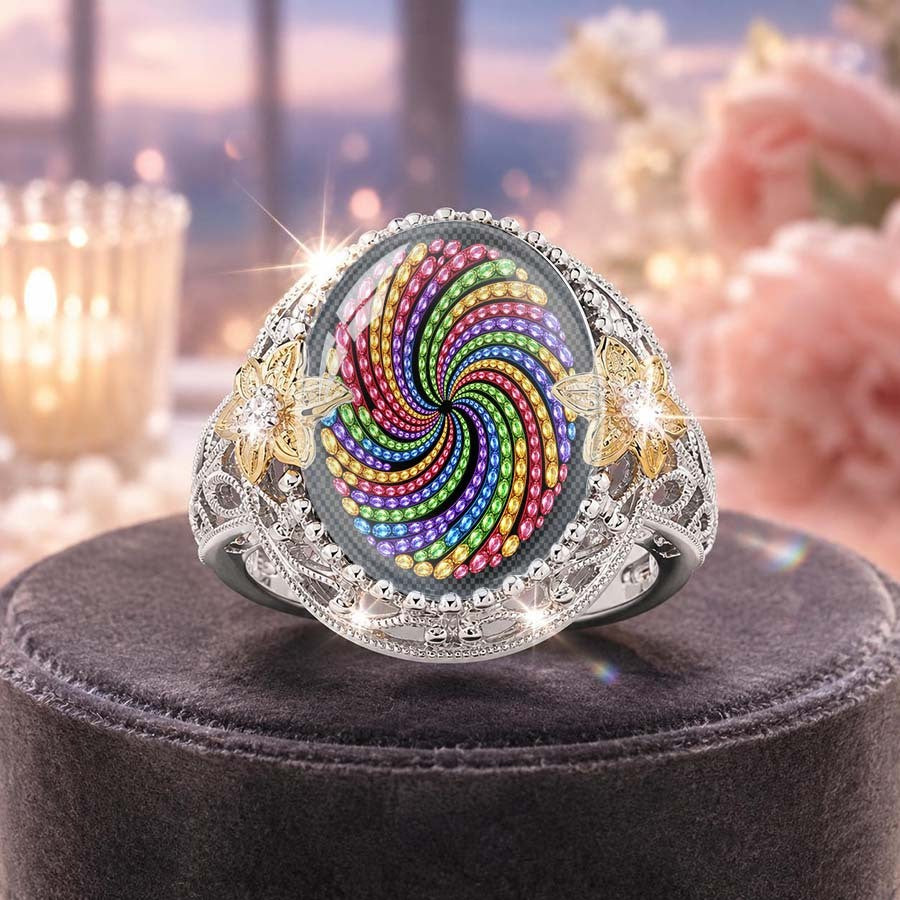 Rainbow Spiral Floral Ring