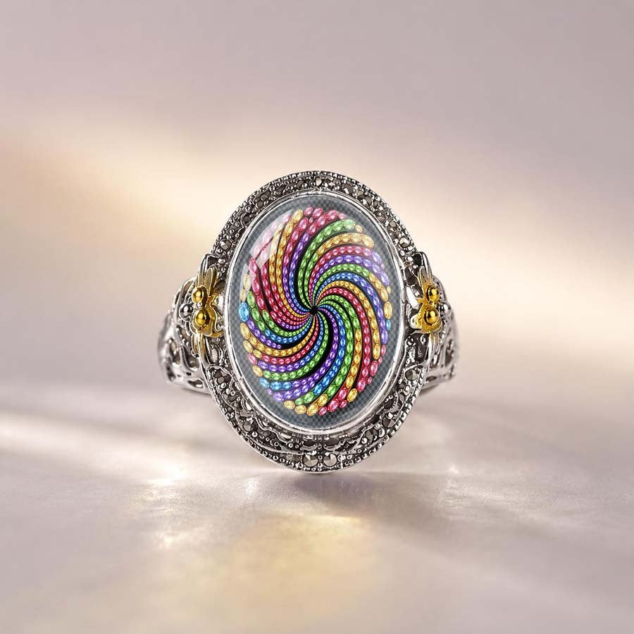 Rainbow Spiral Floral Ring