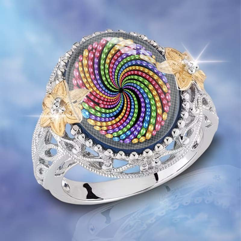 Rainbow Spiral Floral Ring