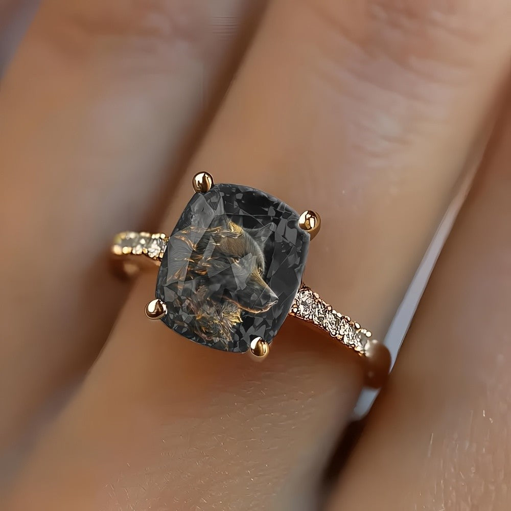 Black Wolf Square Ring