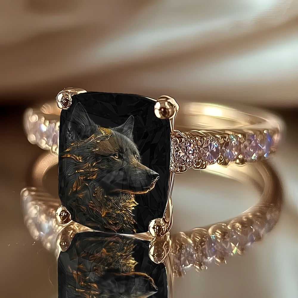 Black Wolf Square Ring