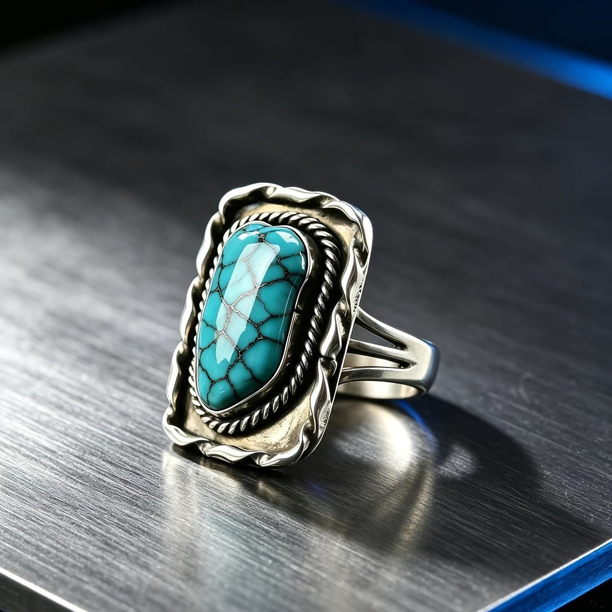 Turquoise Wavy Frame Ring
