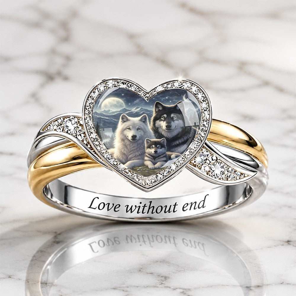 Wolf Family Heart Ring