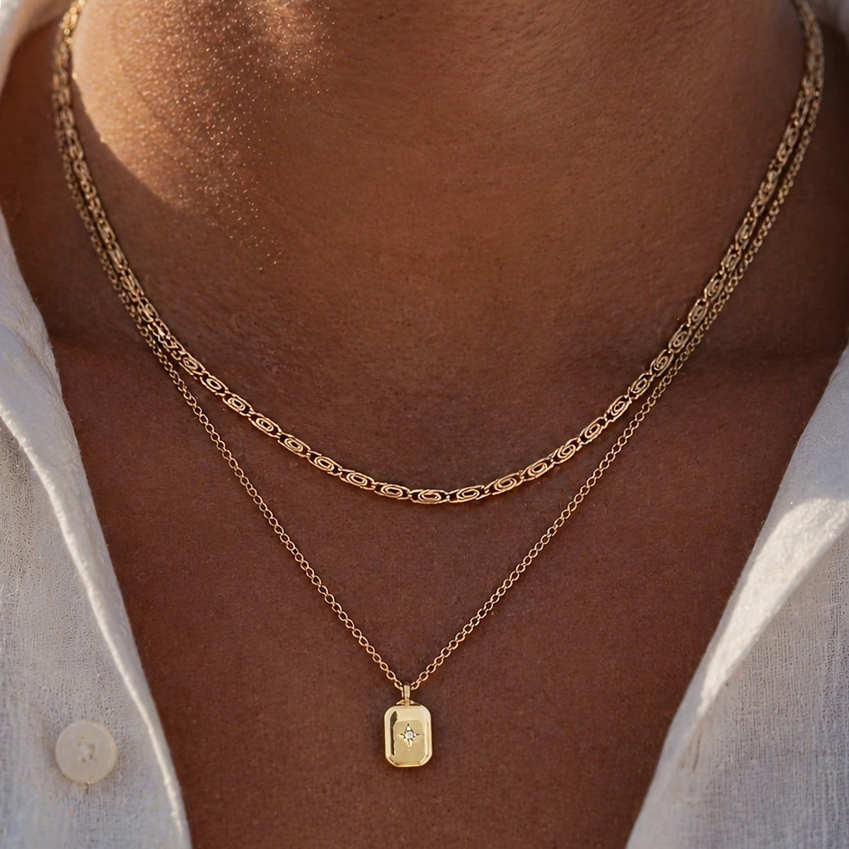 Layered Tag Pendant Necklace Set