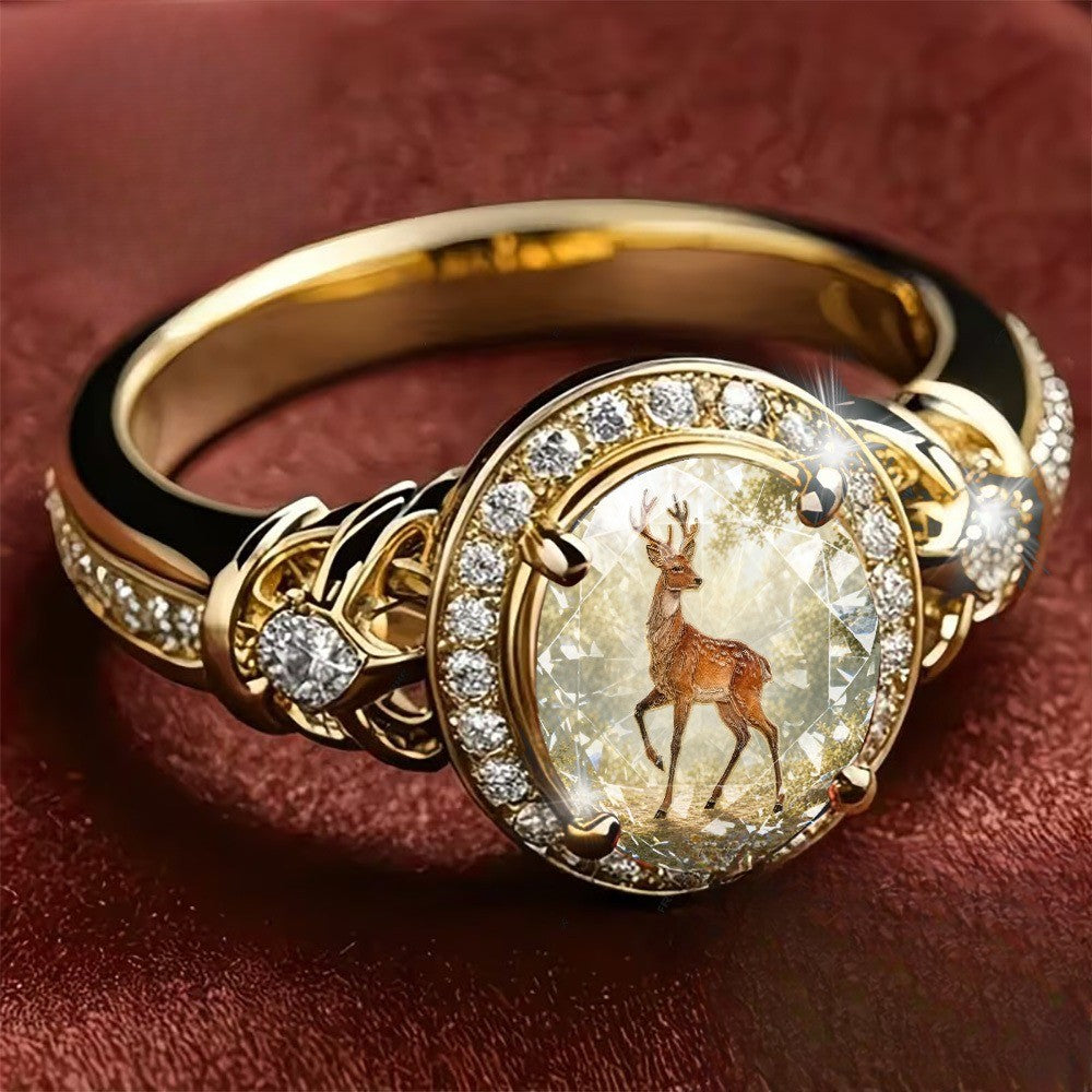 Deer Crystal Statement Ring
