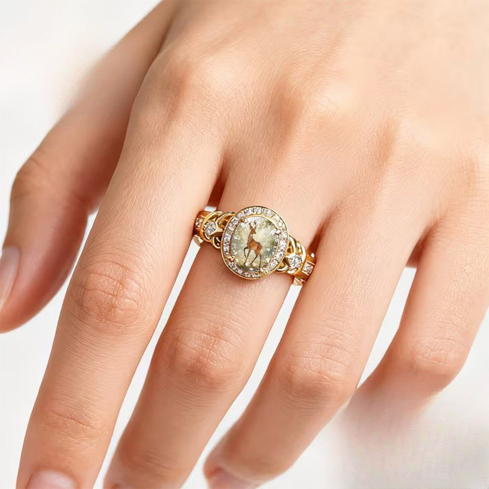 Deer Crystal Statement Ring