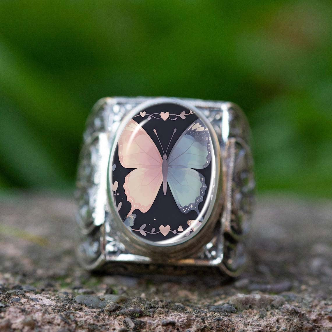 Butterfly Glass Dome Ring