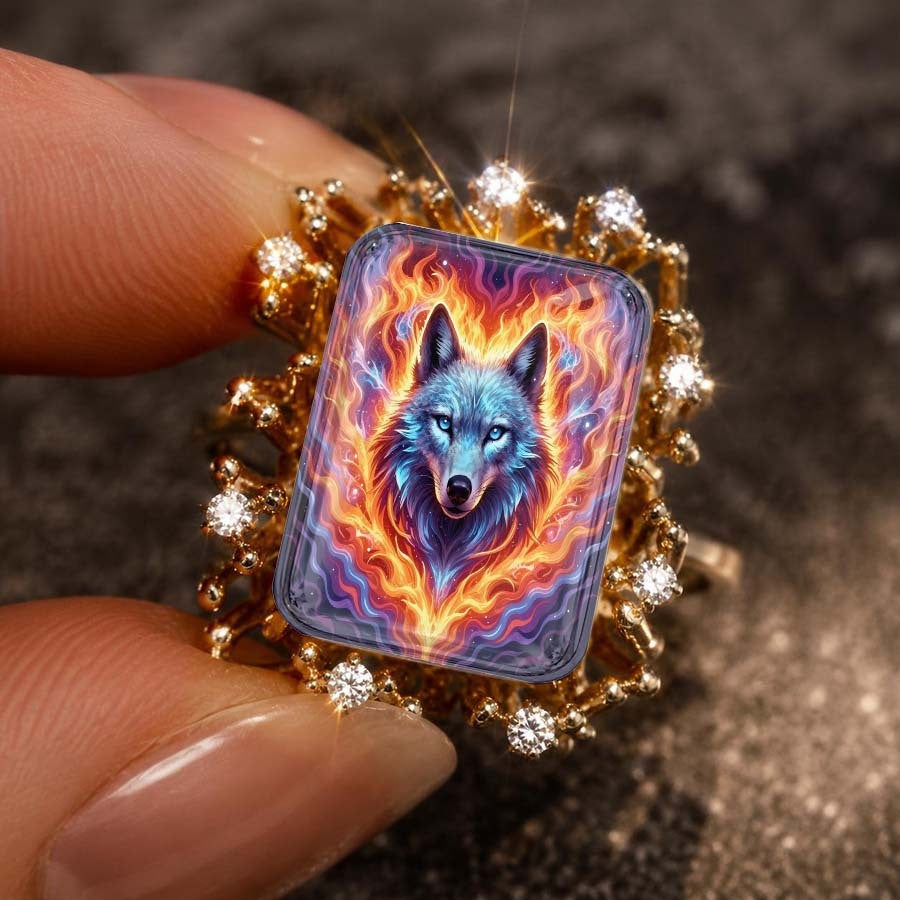 Colorful Wolf Statement Ring