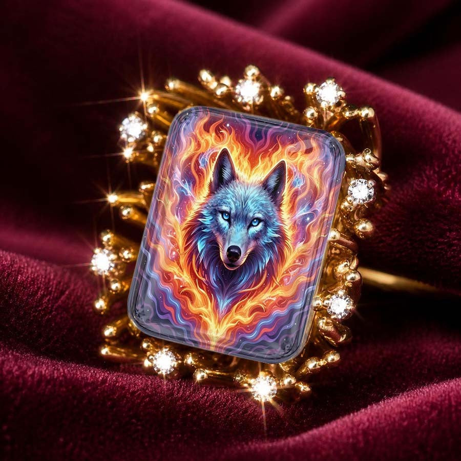 Colorful Wolf Statement Ring