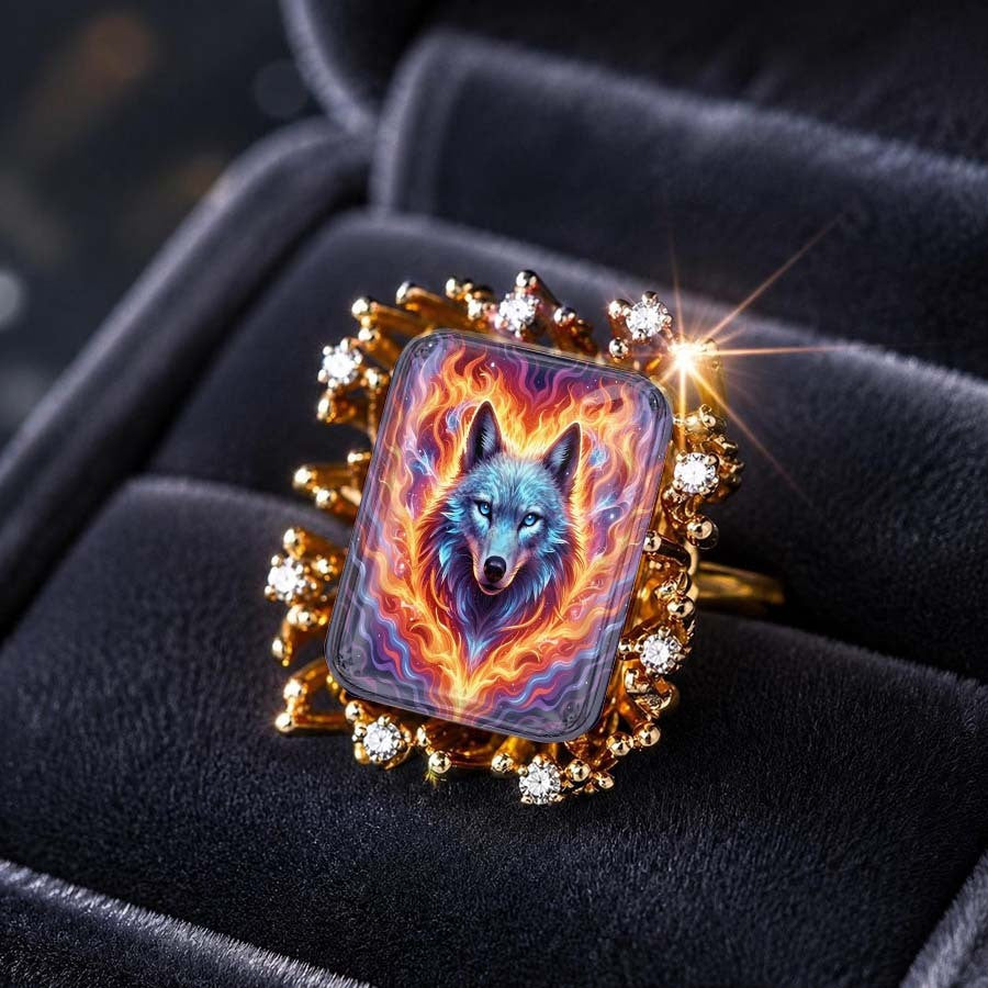 Colorful Wolf Statement Ring