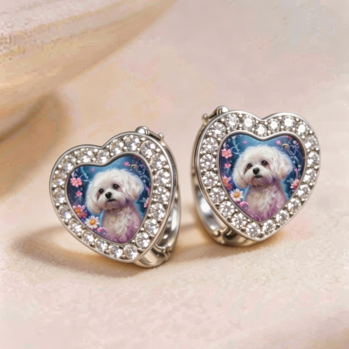 Crystal Puppy Heart Hoop Earrings
