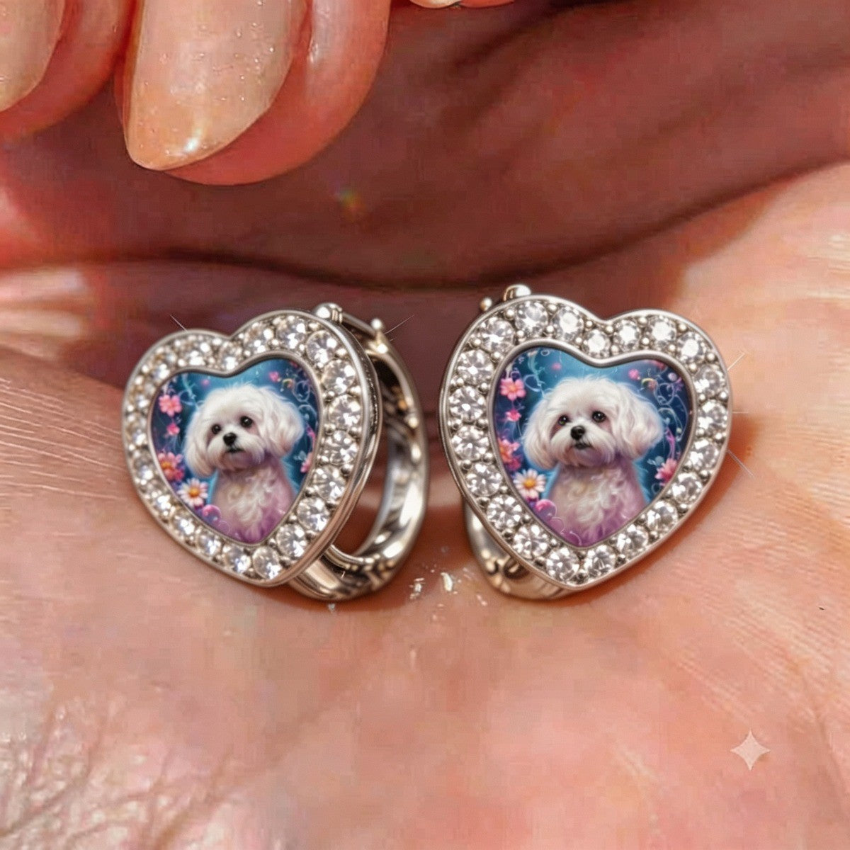 Crystal Puppy Heart Hoop Earrings