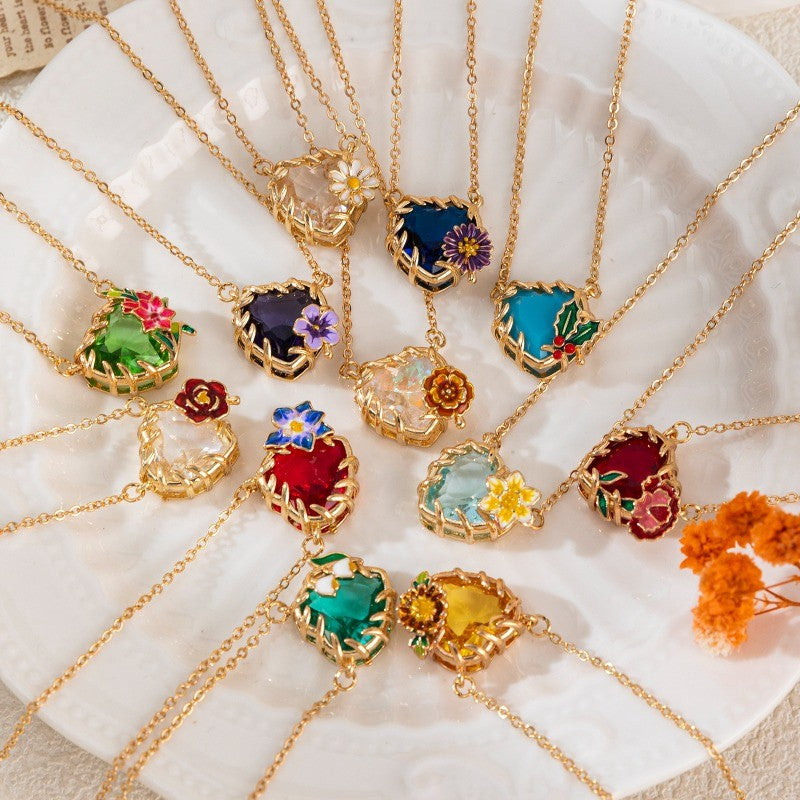 Colorful Enamel Floral Heart Necklace
