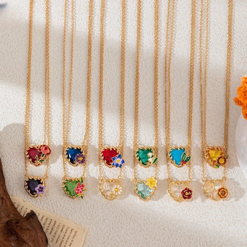 Colorful Enamel Floral Heart Necklace