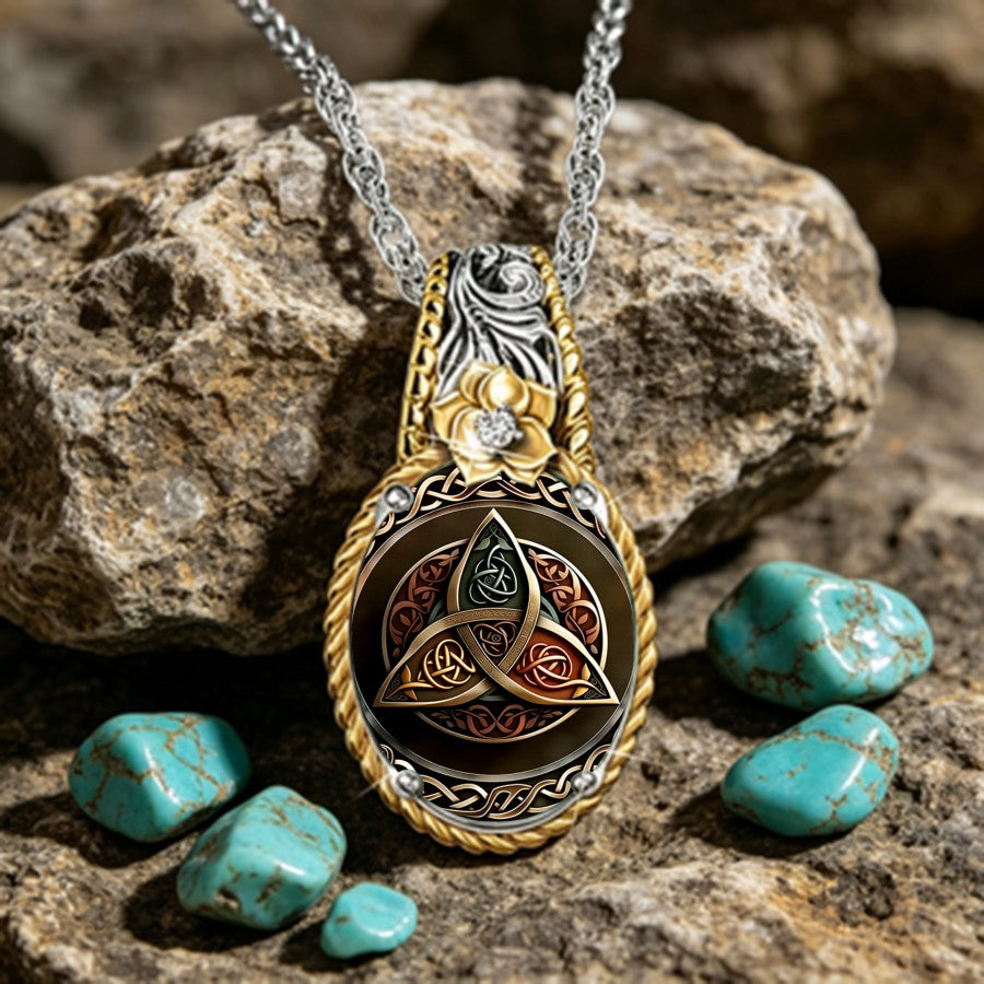 Celtic Triquetra Rose Pendant Necklace