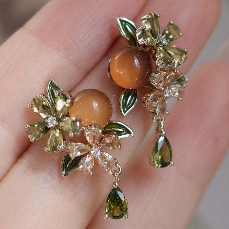 Green Leaf Floral Drop Earrings
