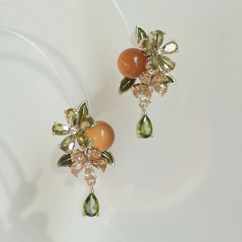 Green Leaf Floral Drop Earrings