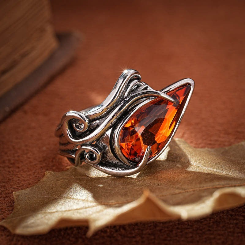 Orange Teardrop Statement Ring