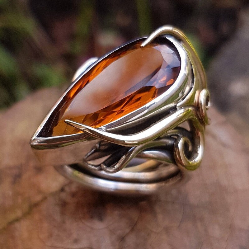 Orange Teardrop Statement Ring
