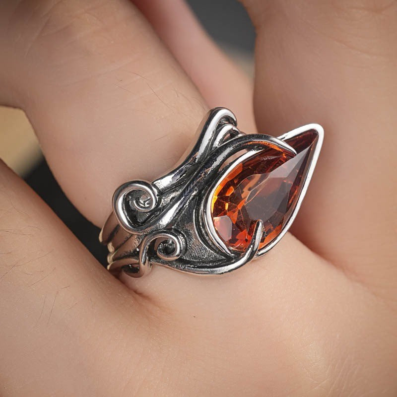 Orange Teardrop Statement Ring