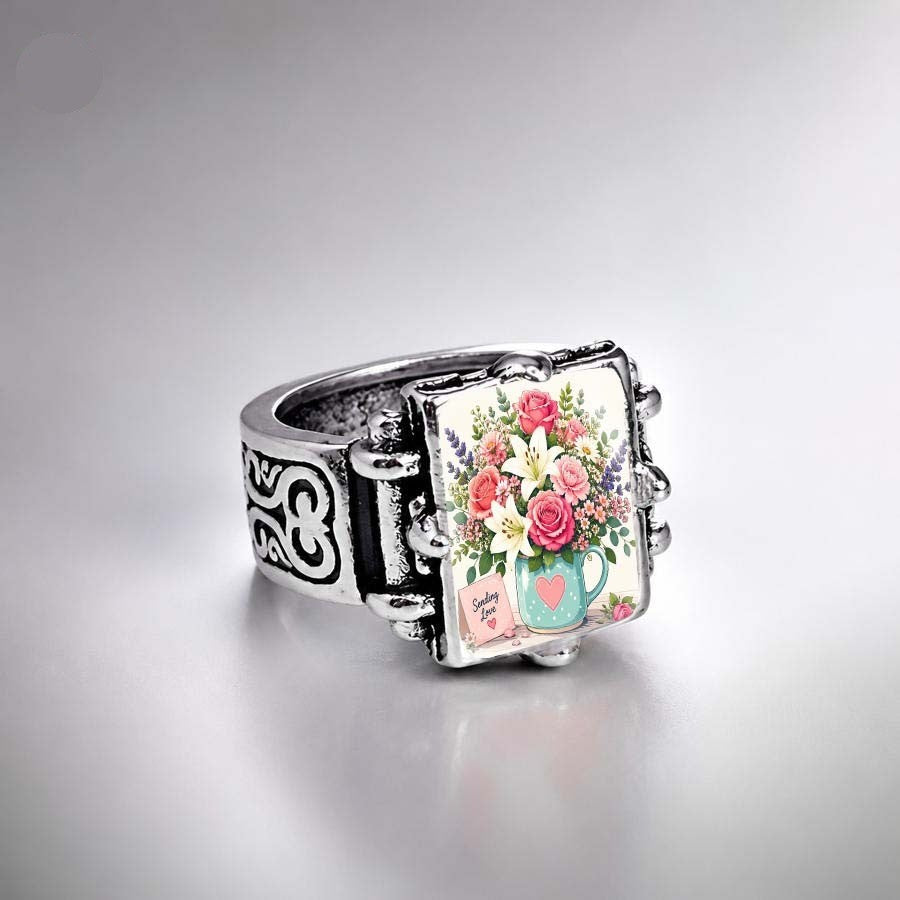 Floral Teacup & Heart Statement Ring